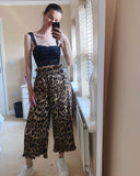 Brown Leopard print silky feeling pleated trousers