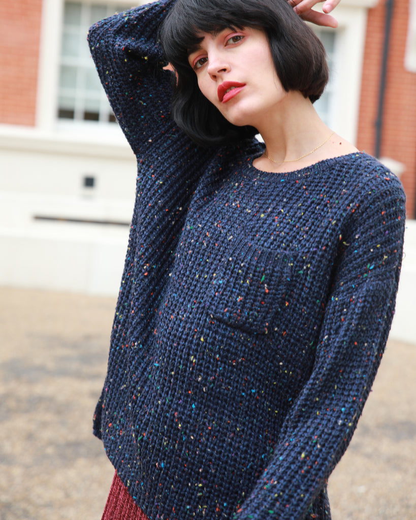 Navy Multi Color Mix Yarn Knitted Jumper