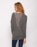 Tweed effect and color block Jumper top (Grey)