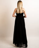 Pleated Bust & Sweetheart Neckline Maxi Dress (BLACK)