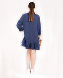 Long Sleeve Oversized Linen Shirt Dress in Blue