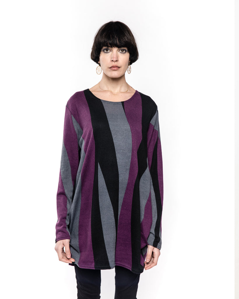 Stripe Print Knitted Jumper (Purple)