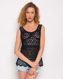Black Floral Crochet Vest Top (75A)