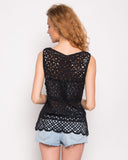 Black Floral Crochet Vest Top (75A)