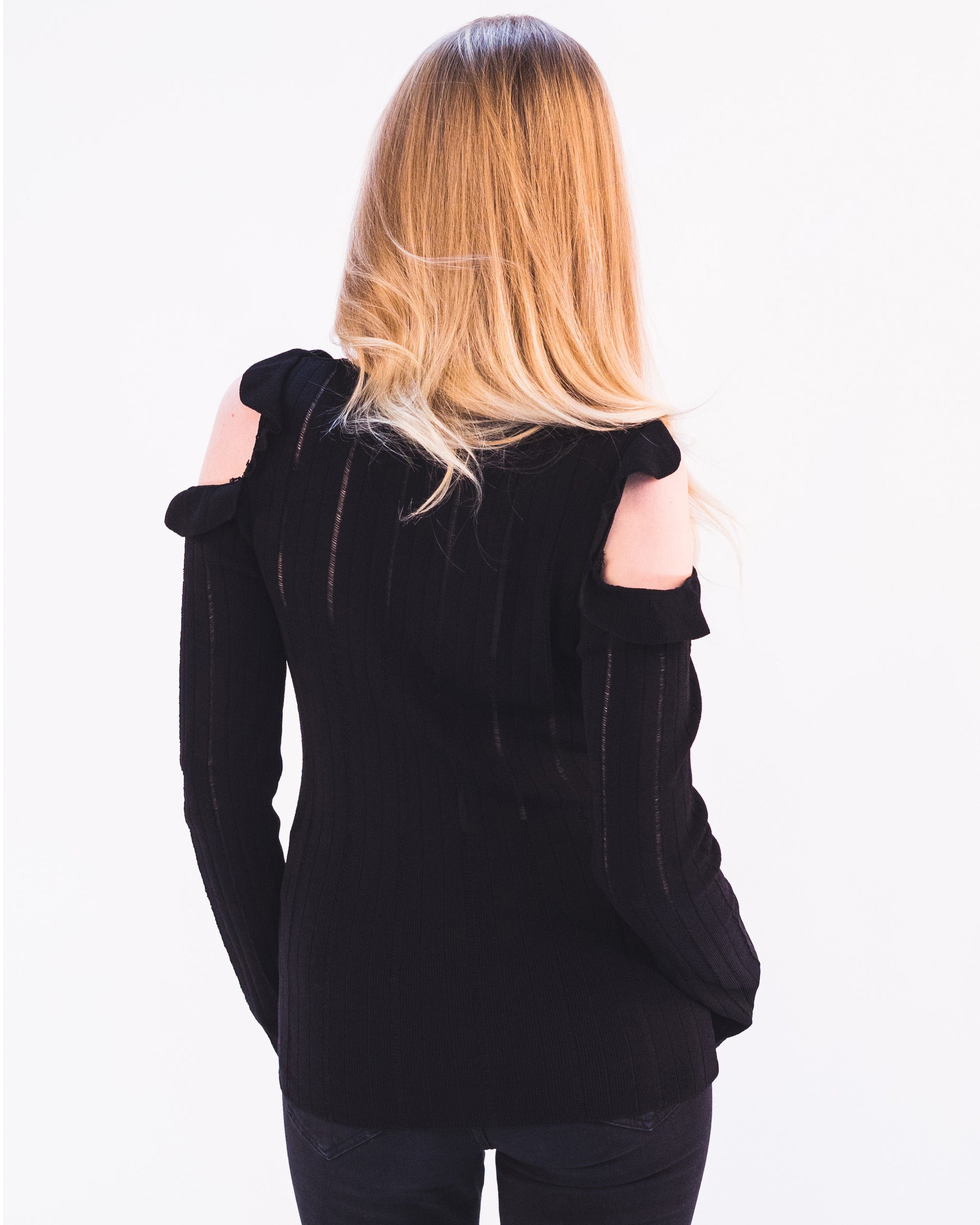 Frilled Cold Shoulder jumper top (Black)