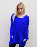Knitted plain color long & oversize jumper (Blue)