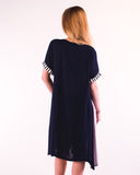 Mix stripe print cotton shift dress (BLUE)