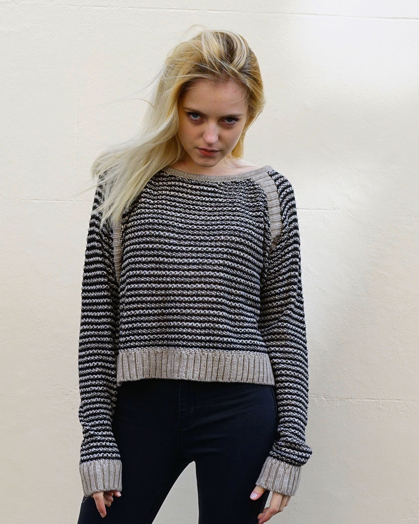 Black & Grey Striped Knitted Jumper (Brown)