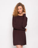 Plain Color Cotton blend T-shirt Dress (Brown)