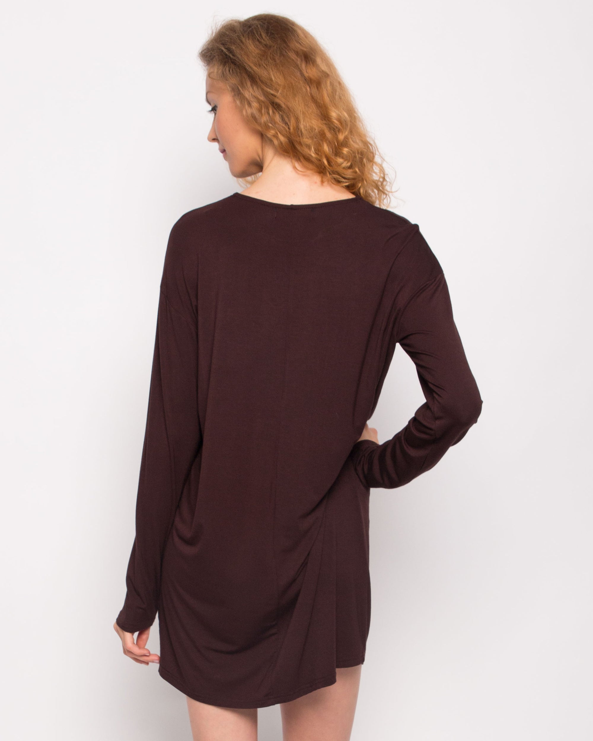 Plain Color Cotton blend T-shirt Dress (Brown)