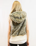 Fuax Fur Short Gilet with removeable hoody (Green)