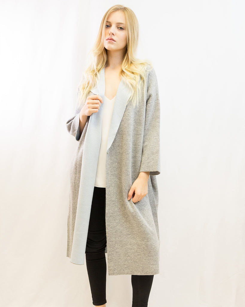 Reversible wool blend cardigan coat