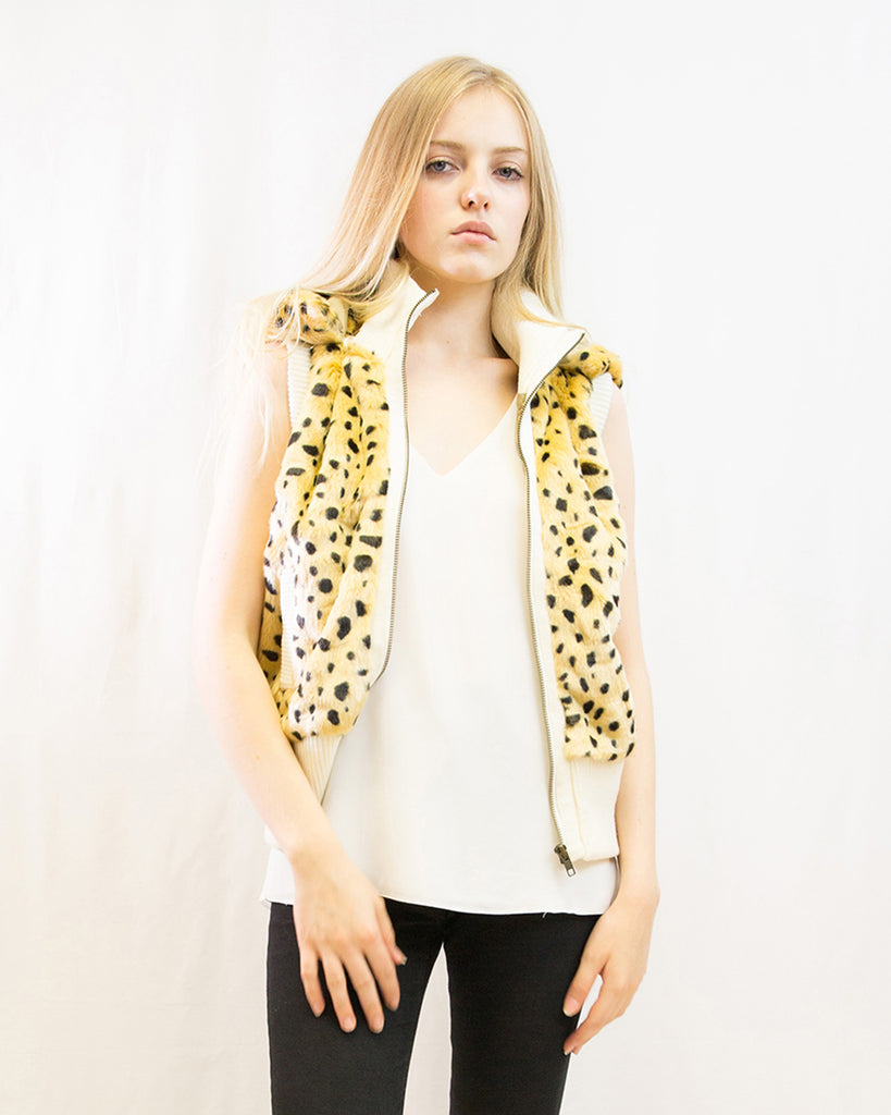 Fuax Fur Short Gilet with removeable hoody (Leopard Print)