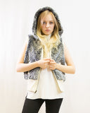 Fuax Fur Short Gilet with removeable hoody (Mix Grey)
