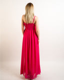 Pleated Bust & Sweetheart Neckline Maxi Dress (PINK)
