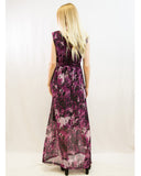 Purple Print Drape Detail Chiffon Maxi Dress
