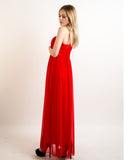 Pleated Bust & Sweetheart Neckline Maxi Dress (RED)