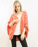 Stripe fine knit bat-wing Oversize cardigan (Red)