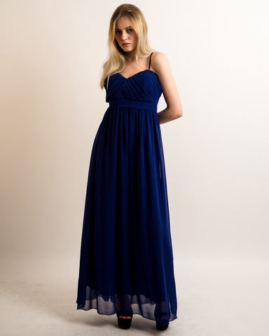 Pleated Bust & Sweetheart Neckline Maxi Dress (ROYAL BLUE)