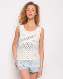 White Floral Crochet Vest Top (75A)