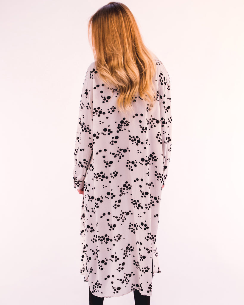 Polka dot print long Shirt Dress (WHITE)