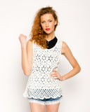 White Floral Pattern Crochet Vest Top