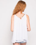 Gold Double Row Chain Necklace Chiffon Top (WHITE)