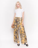 Silky Wide Leg Trousers in Yellow Snake Print