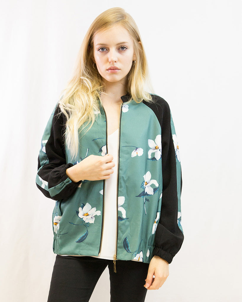 Floral Print Bomber Jacket Green floral CY Boutique