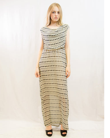 Star Print Drape Detail Chiffon Maxi Dress
