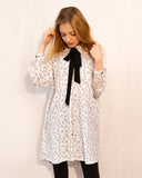 Allover leaves printed chiffon shirt dress with scarf (WHITE)