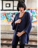 Navy blue wool blend knitted cardigan