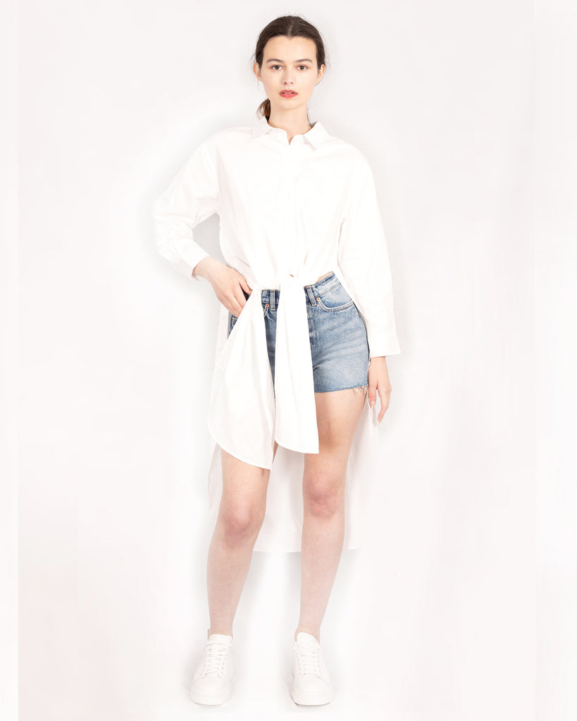Long Cotton shirt with tie up front in white