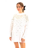 Sequin embellished front and sleeves design jumper in white