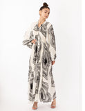 White Textured scarf print pleated long shirt dress