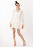 Oversized shirt dress in white with shimmy hues fabric design