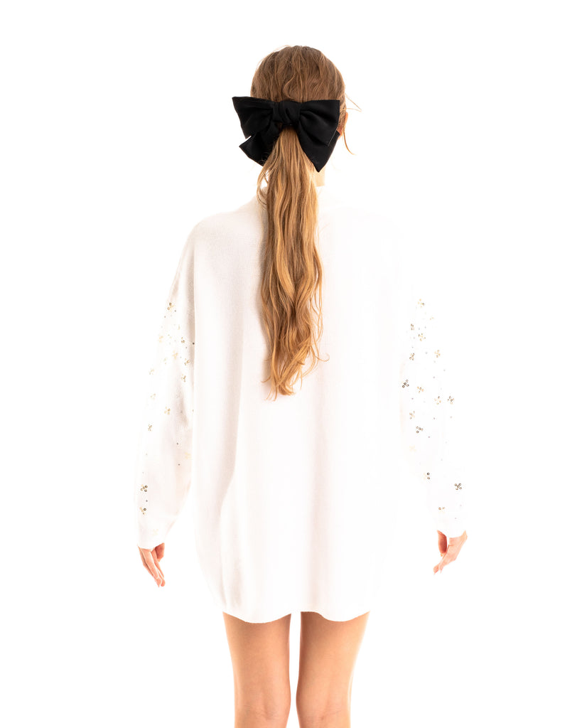 Sequin embellished front and sleeves design jumper in white