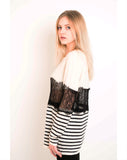 Stripe Print with Lace Bust Design Top (WHITE)