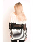 Stripe Print with Lace Bust Design Top (WHITE)