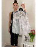 White color Oversized Organza shirt in polka dot print with bow design