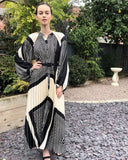 Black and White Scarf print Full pleated long Shirt dress
