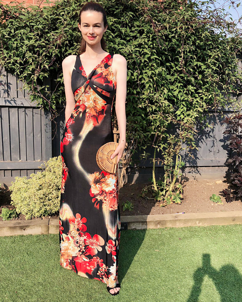 Floral Poppy Print Maxi Dress (BLACK)