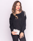 Jumper with Crystal Shoulder Patch with Chain