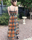 Stripe Print Chiffon Pleated Bust & Sweetheart Neckline Maxi Dress