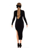 Soft Knitted Ribbed Midi Bodycon front OR back cut out design Dress In Black