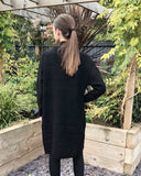 Oversized Boxy rib knit long cardigan with front pocket in black