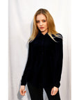 Plain Color Chiffon Shirt with Front Pocket (Black)