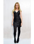 Plain color sequin V neck dress (Black)