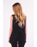 Floral Lace Chiffon Vest Top with Back Split (BLACK)