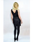Plain color sequin V neck dress (Black)